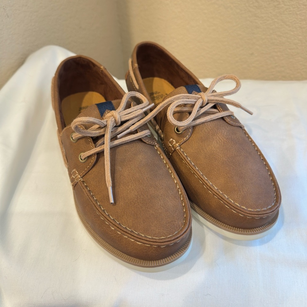 Sonoma Mens Tan Boat Shoes Size 9 W Ortholite Casual Cushioned Footbed NIB